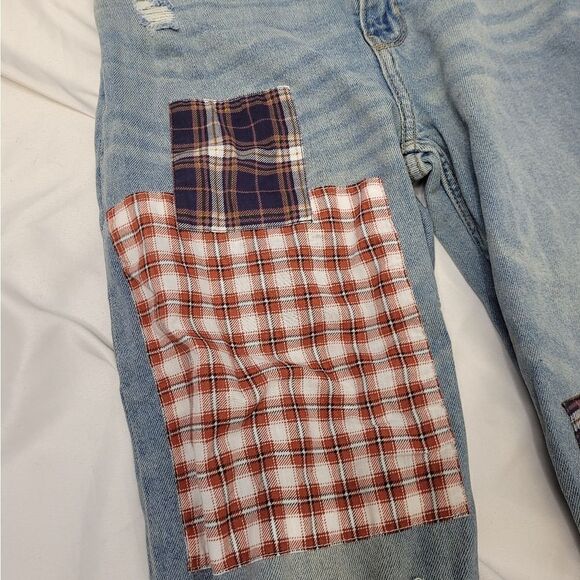 HOLLISTER plaid patchwork ultra high rise dad jeans straight leg 3/26 ASO TV - Picture 5 of 13